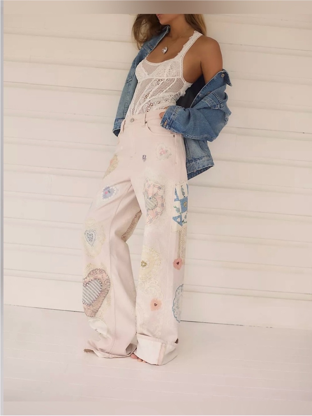 NWT Free People We The Free Tinsley Printed Jeans Illusions Heirloom Ivory - 27 - Picture 3 of 12